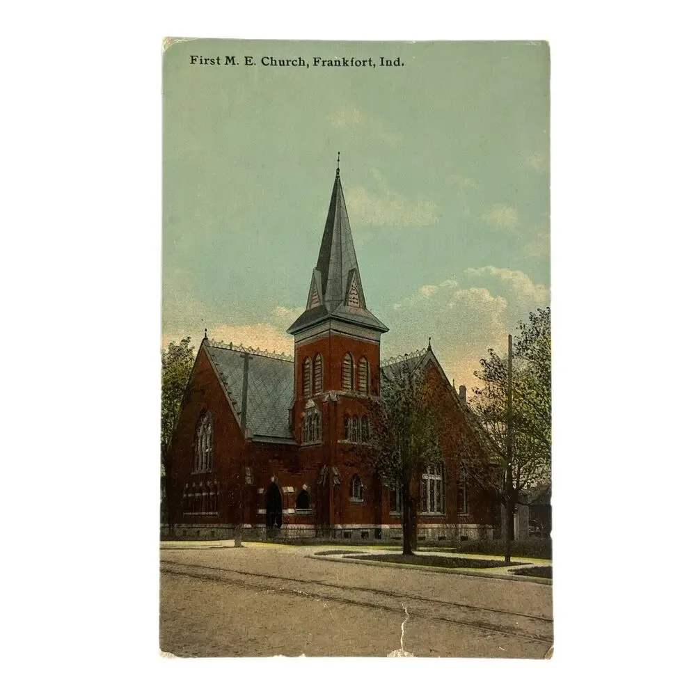 Antique Early 1900s Ephemera Lithograph Postcard First M.E. Church Frankfurt, IN